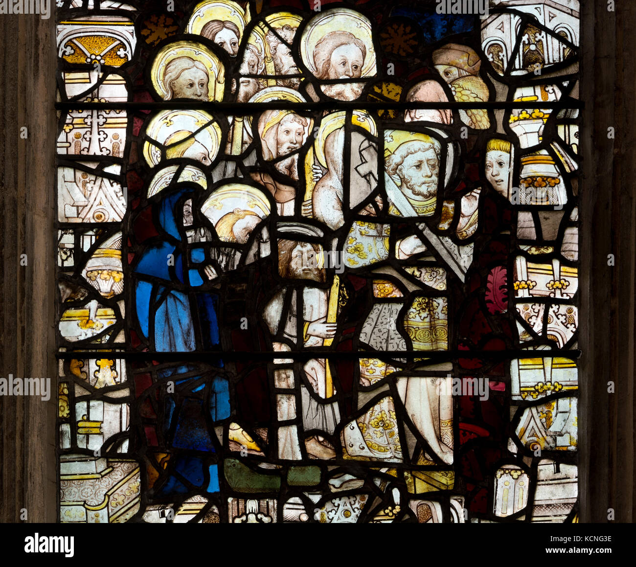 Medieval stained glass, St. Mary Magdalene`s Church, Newark, Nottinghamshire, England, UK Stock Photo